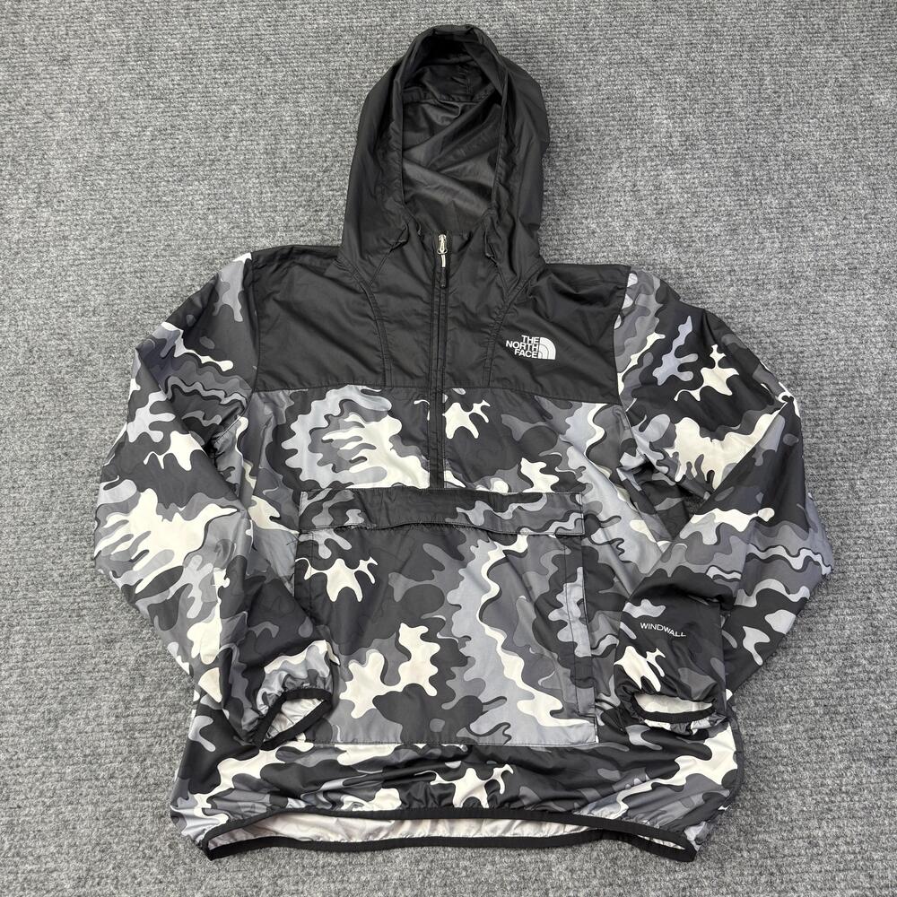The North Face Jacket Mens Small Gray Camo Hooded WindWall 1/2 Zip Windbreaker